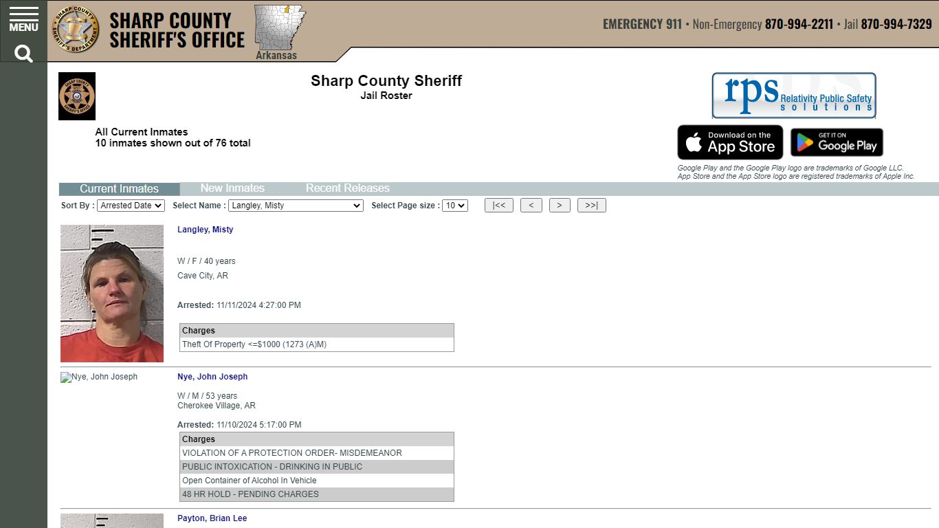 Current Inmates Booking Date Descending - Sharp County