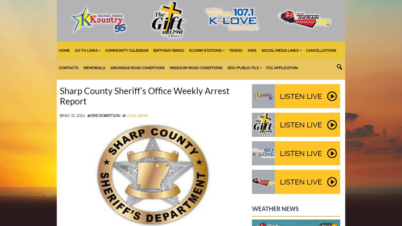 Sharp County Sheriff’s Office Weekly Arrest Report