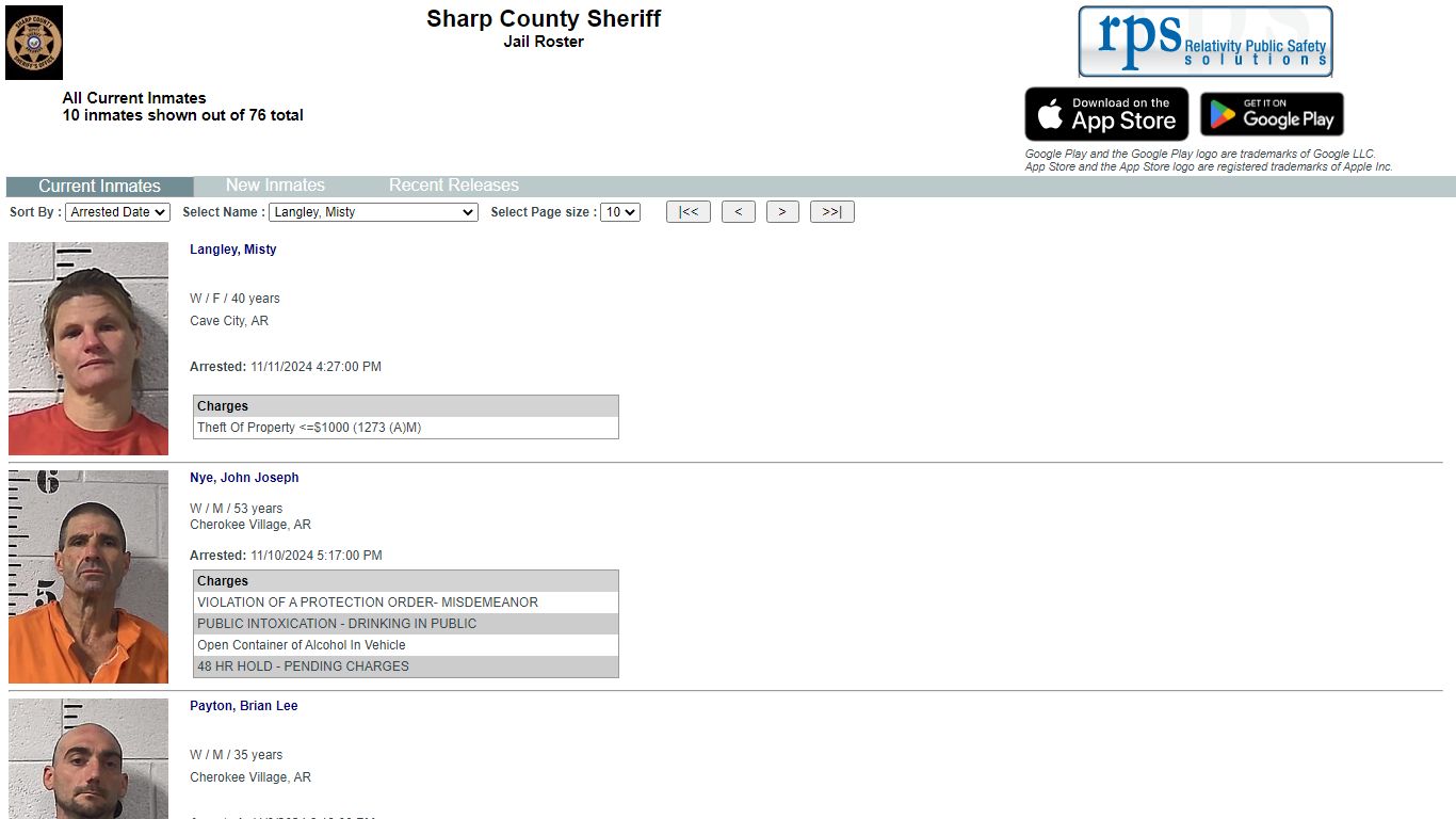 Sharp County Sheriff - Current Inmates